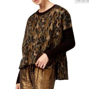 Rachel Roy Animal Print Combo Oversized Fuzzy Sweater, sz M  GUC